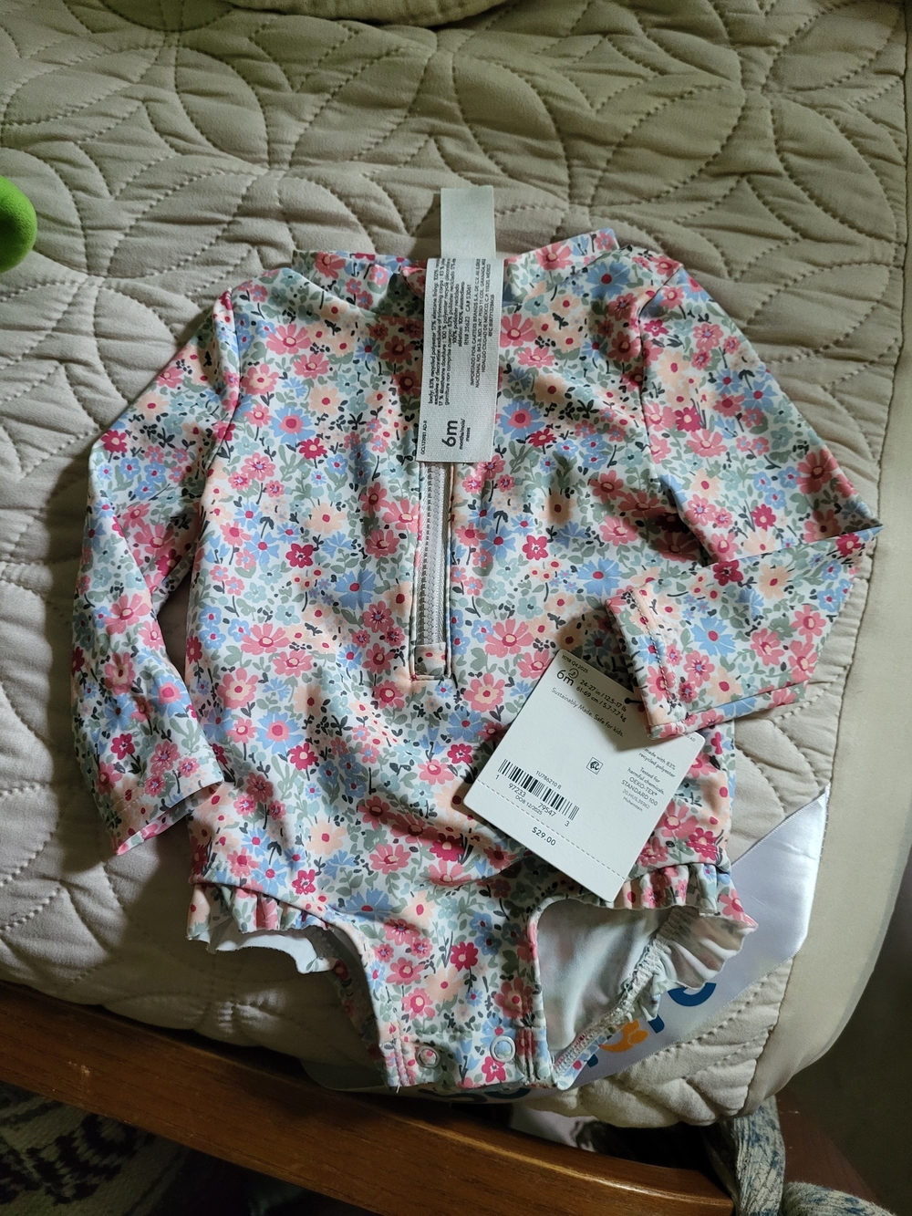 Baby Girls Floral Long-Sleeve One-Piece Swimsuit - Pink Multi